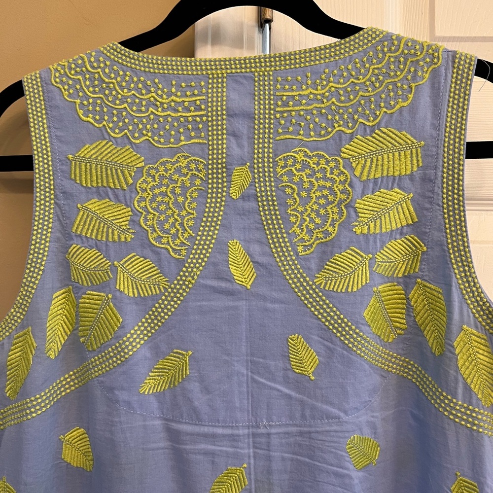 Gretchen Scott Designs Light Blue Dress w/Lime Embroidery, Good used condition - Picture 5 of 9